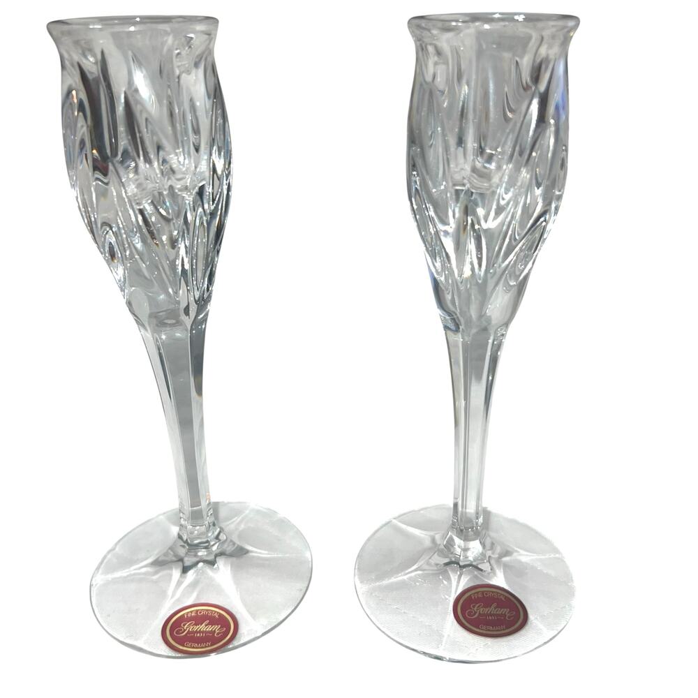 Vintage Star Blossom GORHAM CRYSTAL Heavy Cut Single Light Candlestick Pair NWOB